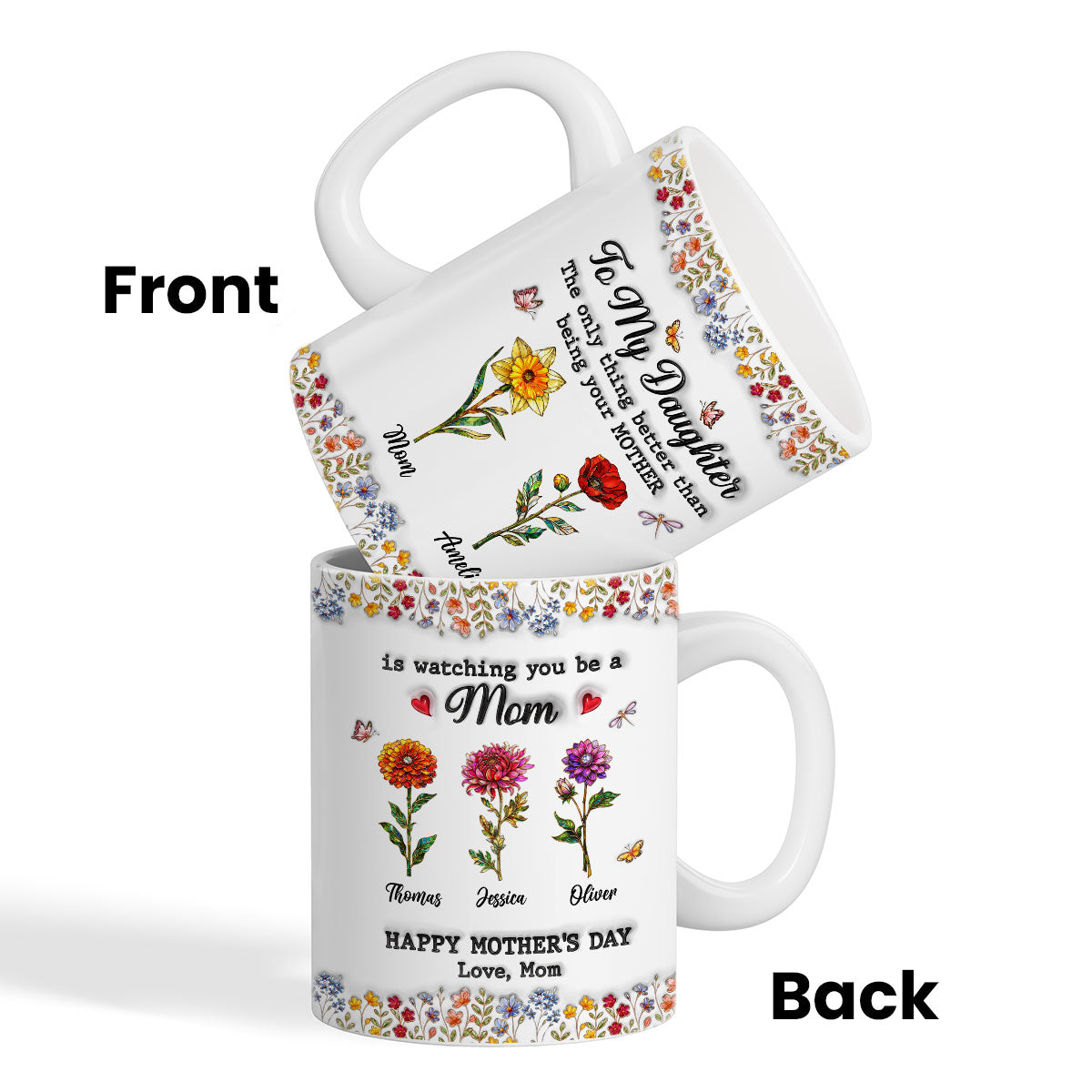 To My Daughter Mom And Daughter Custom Birth Month Flowers Kids Names - Personalized Mug - Mother's Day Gift For Daughter
