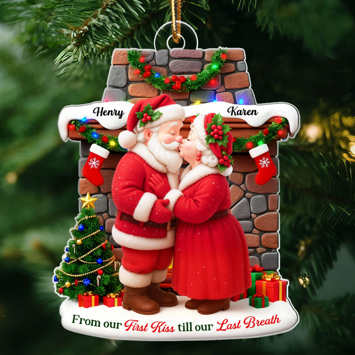 Santa Couple from Our 1st Kiss til Our Last Breath - Personalized Acrylic Ornament - Christmas Gift for him, Gift for her