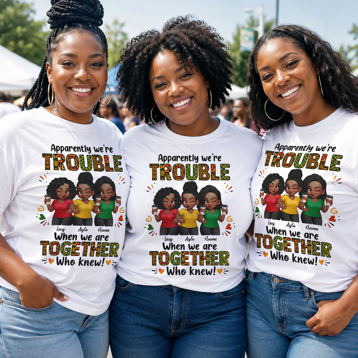 Tribal Pattern Besties Trouble Together - Personalized Shirt - Birthday Gift, Gift For Best Friends