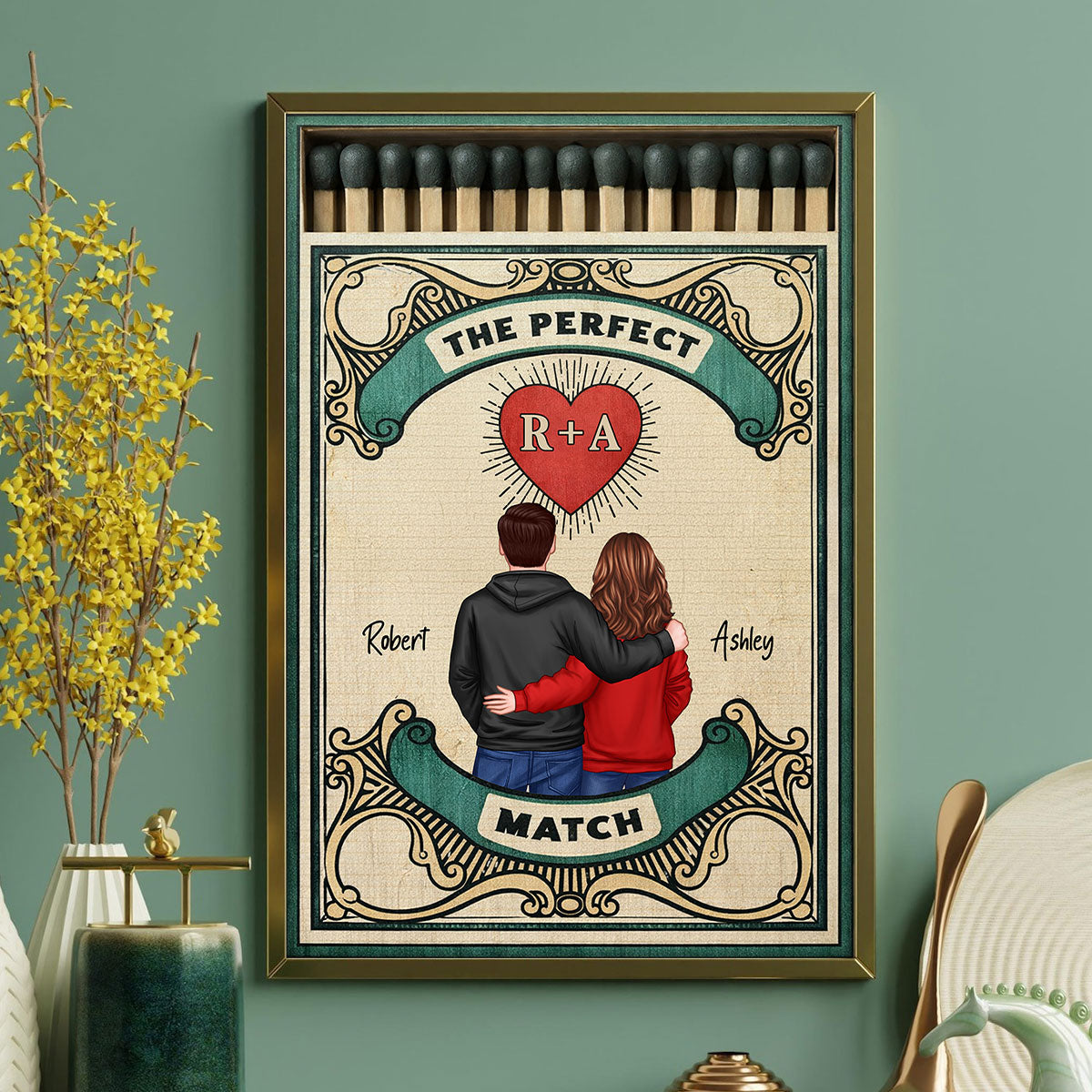 Retro Vintage Nostalgia Romance The Perfect Match Couple Matchbox - Personalized Poster - Heartfelt Gift For Couple