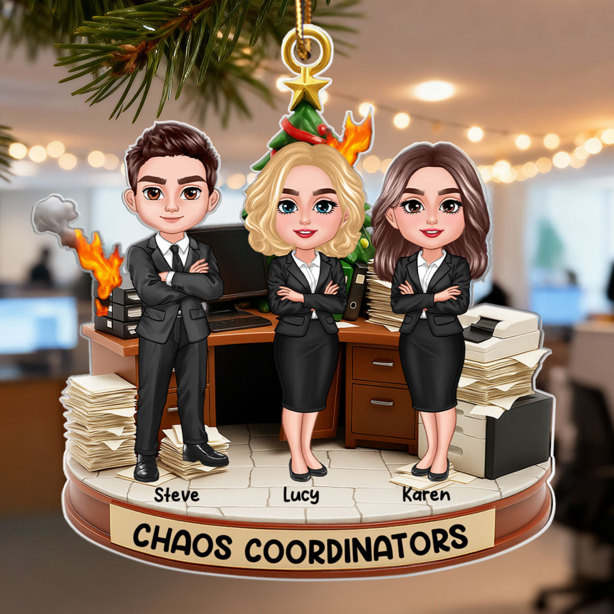 Office Chaos Coordinator - Personalized Acrylic Ornament - Funny Christmas Coworker Gift, White Elephant, Secret Santa Gift