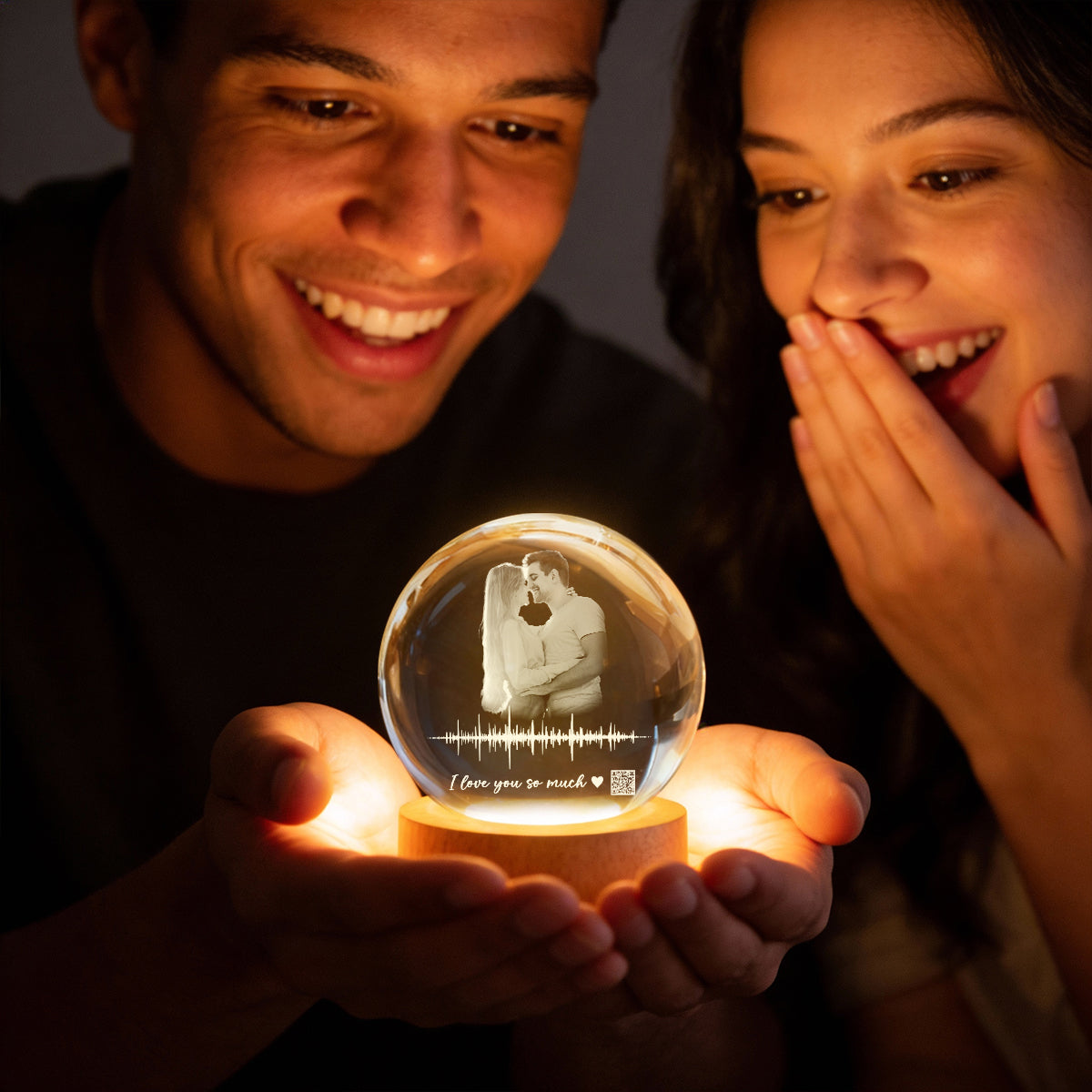 Custom Soundwave Art with QR Code - Personalized Crystal Ball LED Night Light - Heartfelt Anniversary Gift for Her, for Him