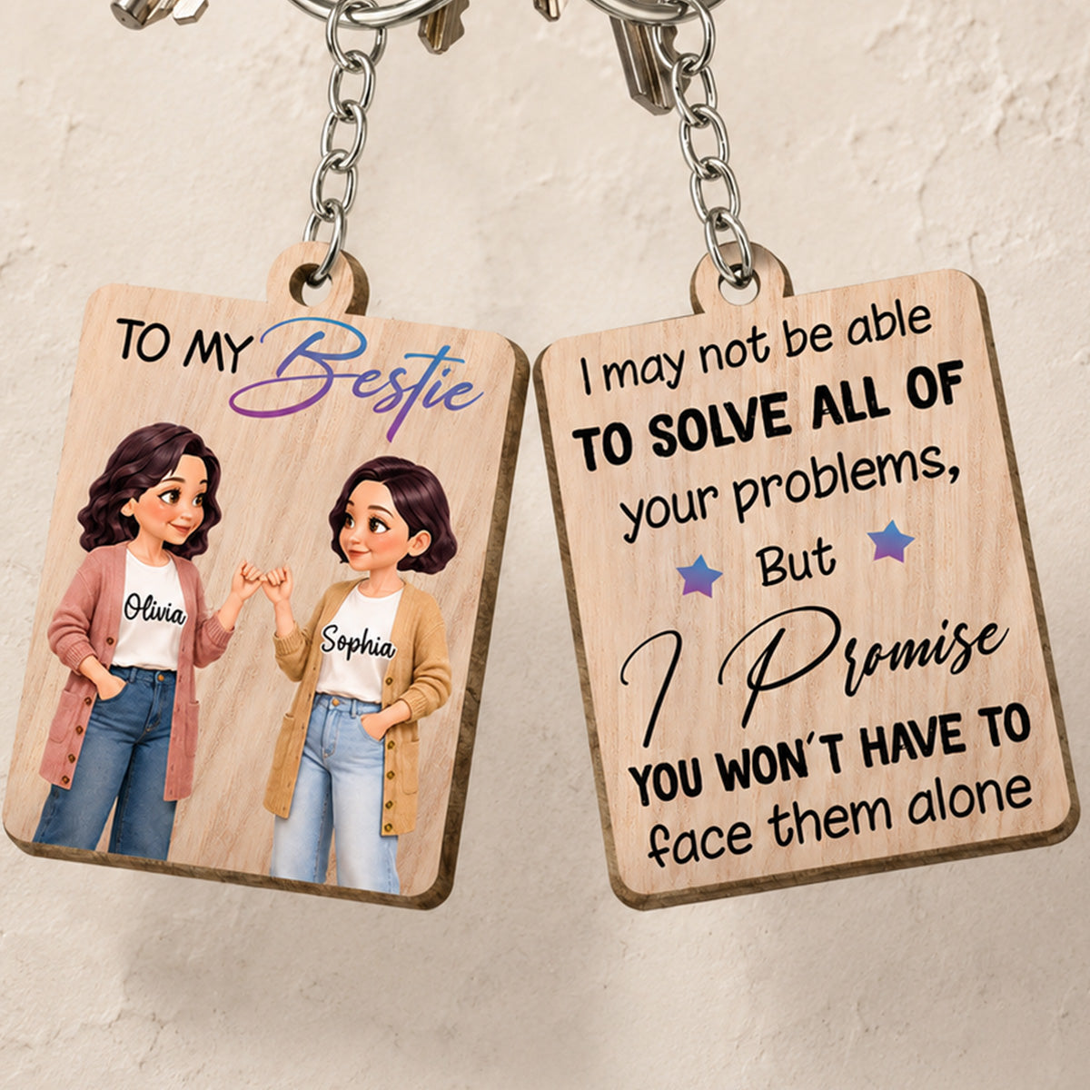 To My Bestie Pinky Promise Besties - Personalized Wooden Keychain - Friendship Gift, Birthday Gift For Best Friends