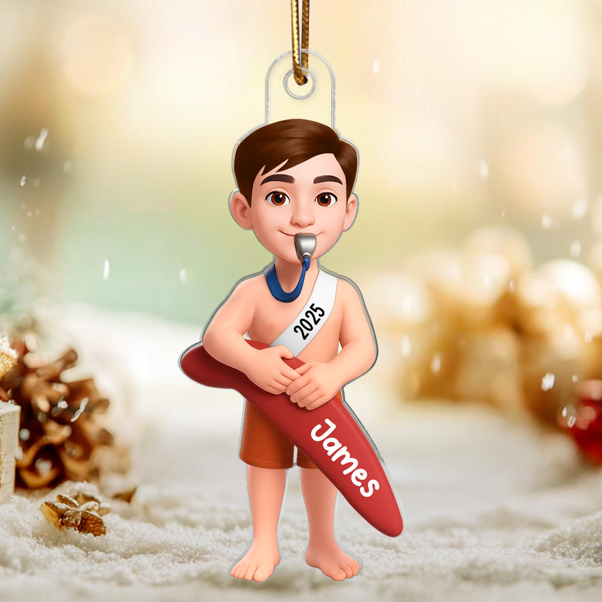 Christmas Boy Girl Lifeguard - Personalized Acrylic Ornament - Gift For Lifeguard, Grandson, Granddaughter
