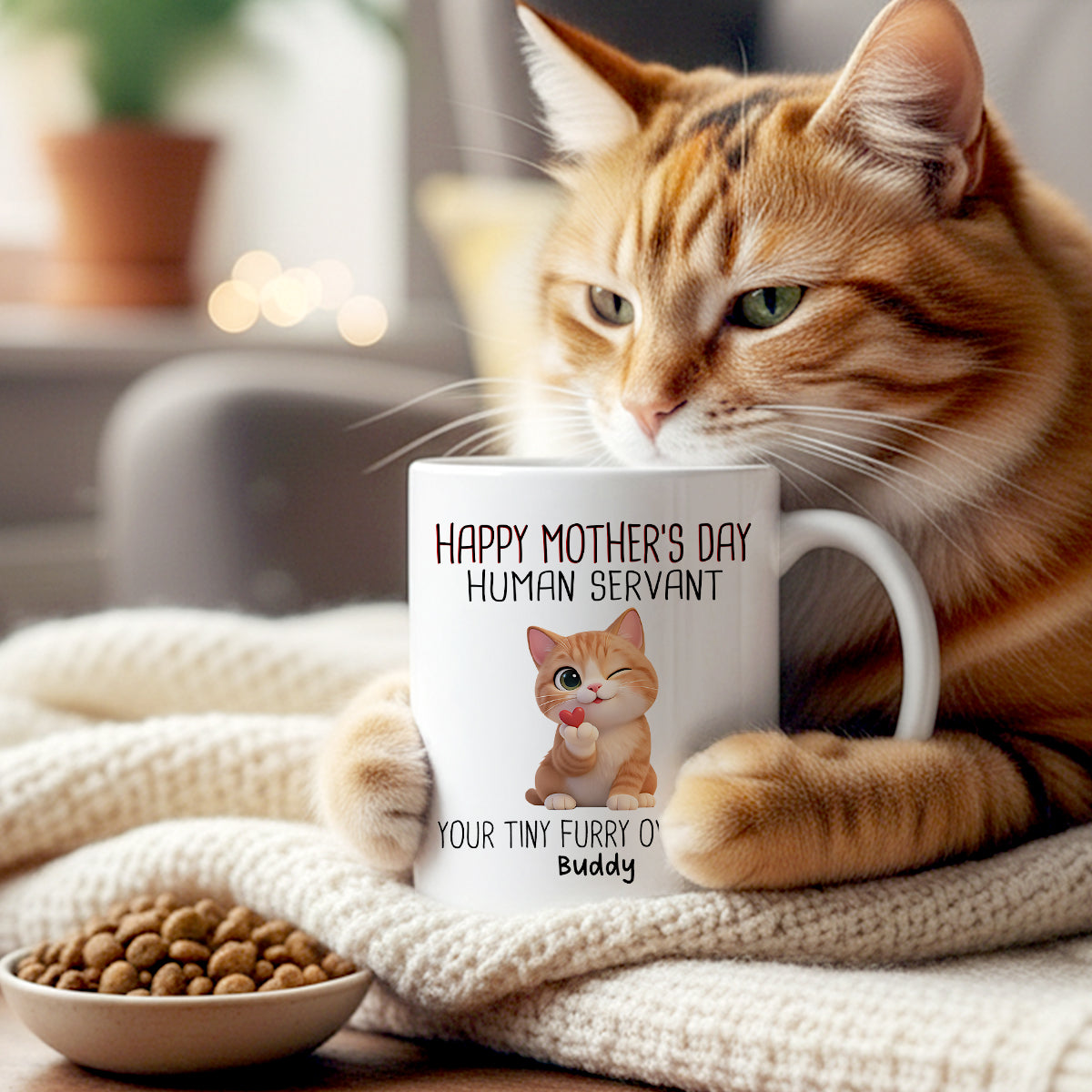Happy Mother's Day Human Servant from Cute Fluffy Cats - Personalized Mug - Funny Gift for Cat Moms