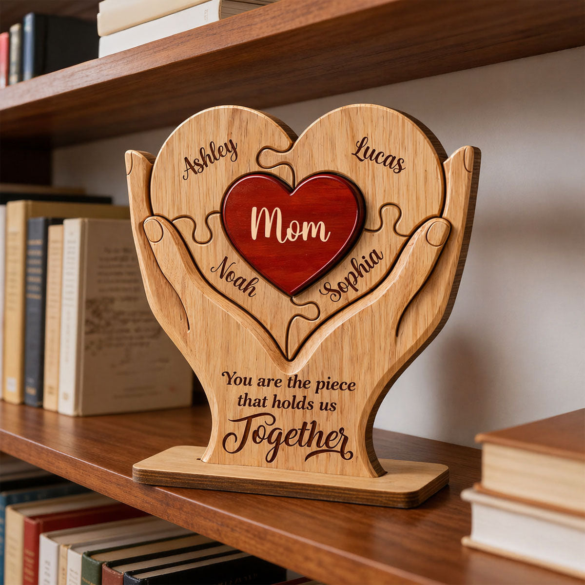 Mom The Piece That Holds Us Together - Personalized 2-Layered Wooden Plaque - Mother's Day Gift for Mom, Wife