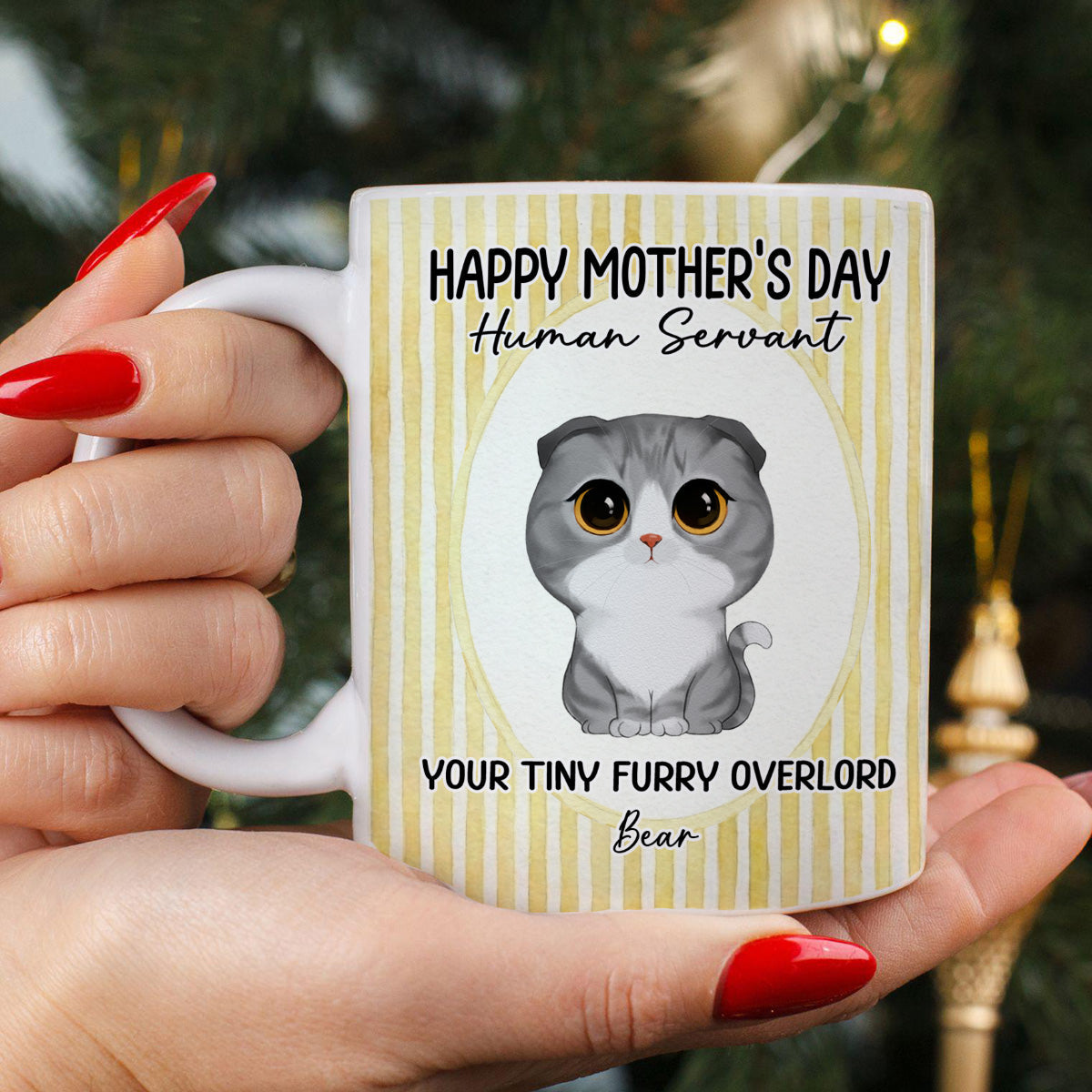 Watercolor Cat Happy Mother's Day Human Servant - Personalized Mug - Funny Mother's Day Gift For Cat Mom, Cat Lovers