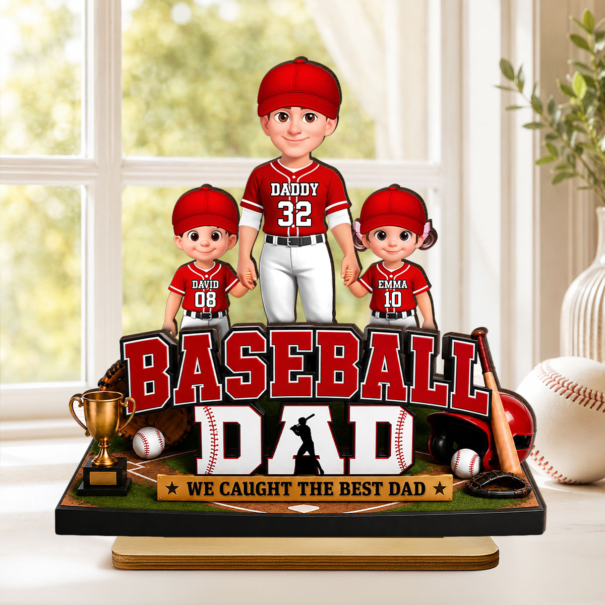 The Best Catch Baseball Dad & Kids - Personalized 2-Layered Wooden Plaque - Heartfelt Gift For Dad, Husband