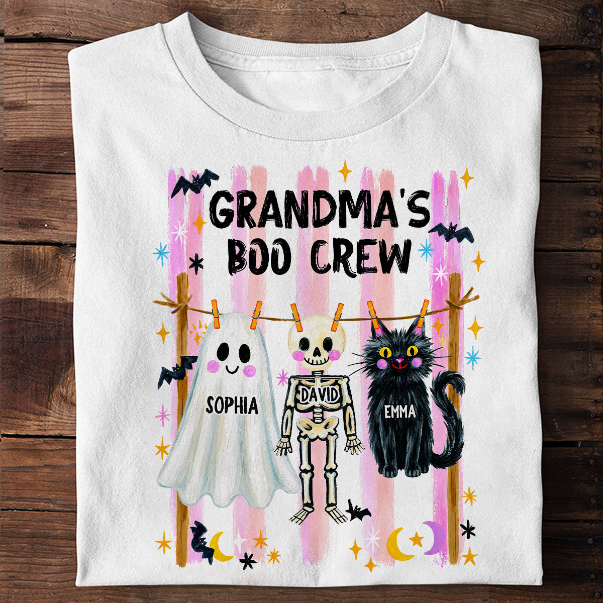 Grandma's Boo Crew Preppy Pattern - Personalized Shirt - Trendy Fall Halloween Tee for Grandma