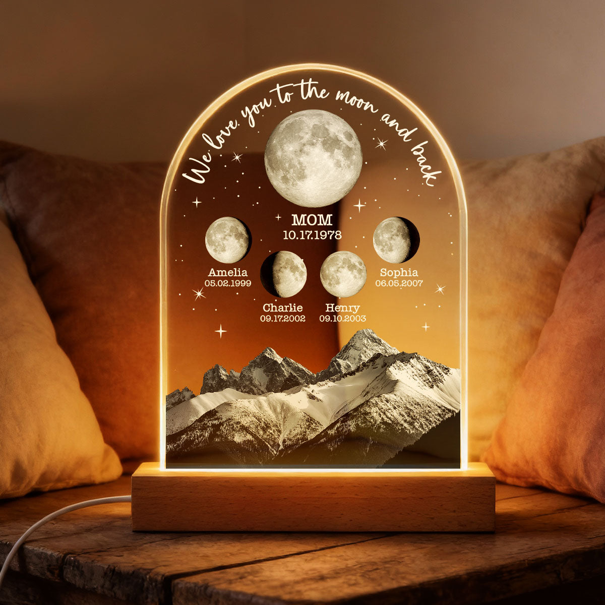 We Love You to the Moon and Back Custom Moon Phase by Date - Personalized Acrylic Block LED Night Light - Gift for Dad, Mom