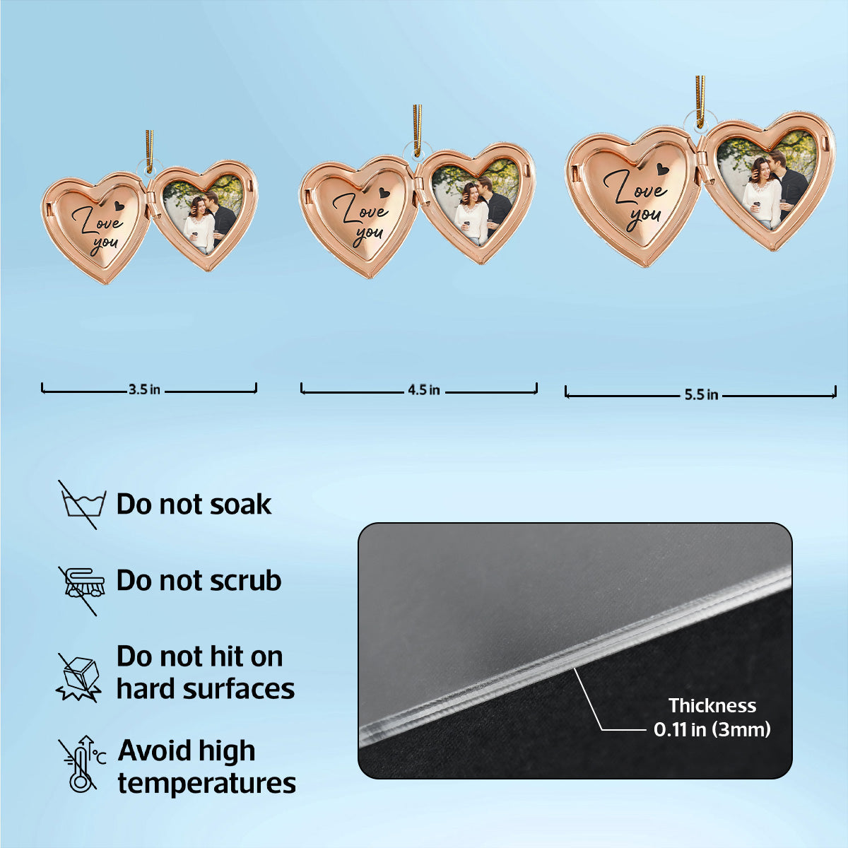 Couple Custom Photo Heart Locket Illustration 2D Flat - Personalized Acrylic Car Hanger Ornament - Gift For Her, Gift For Him