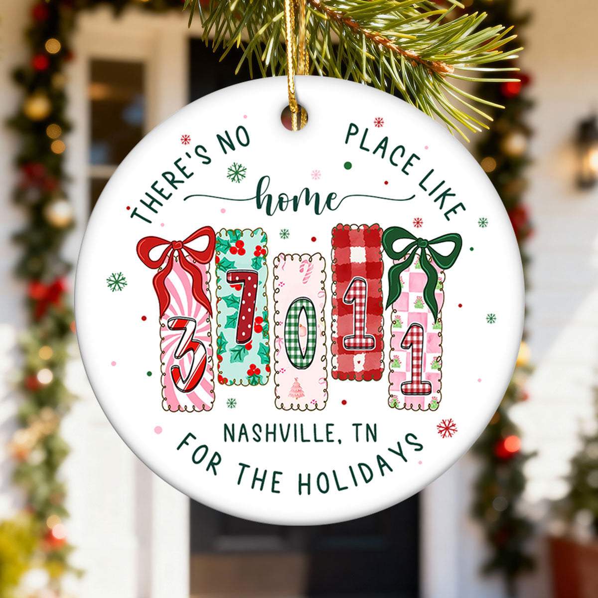 There's No Place Like Home Zip Code Preppy Style - Personalized Ceramic Ornament