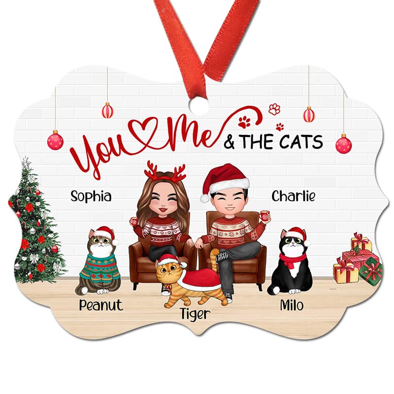 You Me & The Cat In House Personalized Christmas Ornament
