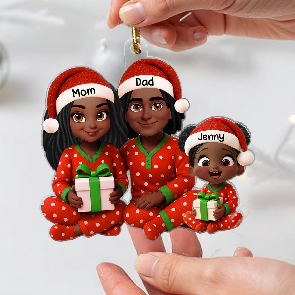 Family Pajama Sitting Personalized Christmas Acrylic Ornament, Gift for Husband, Wife, Children