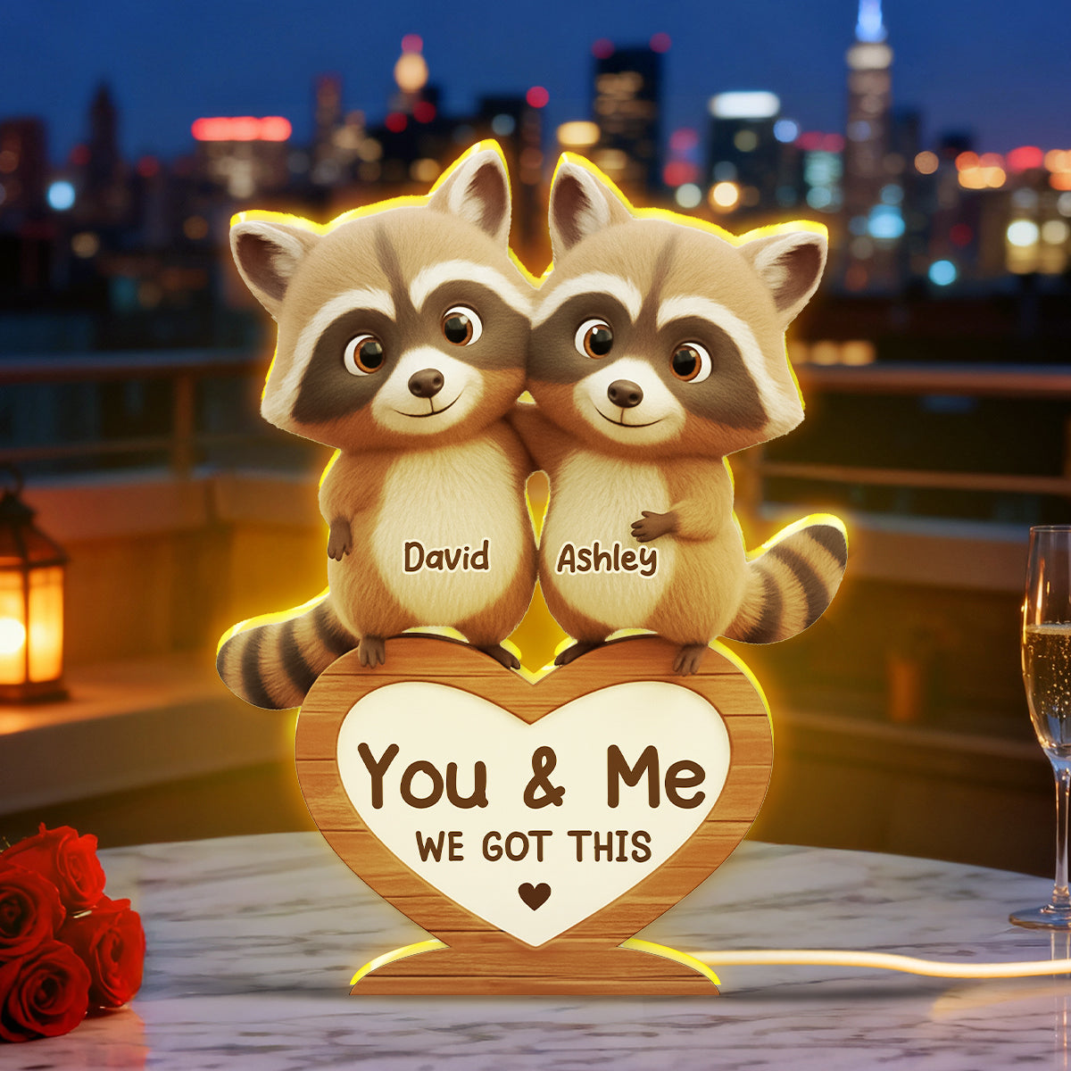 Raccoon Couple Annoying Each Other - Personalized Light Box - Gift for Couple, Gift for him, Gift for her