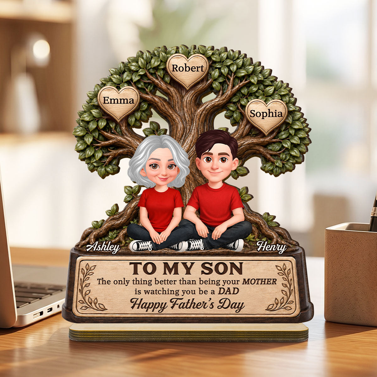To My Son Watching You Be A Dad From Mom - Personalized 2-Layered Wooden Plaque -  Gift For Son