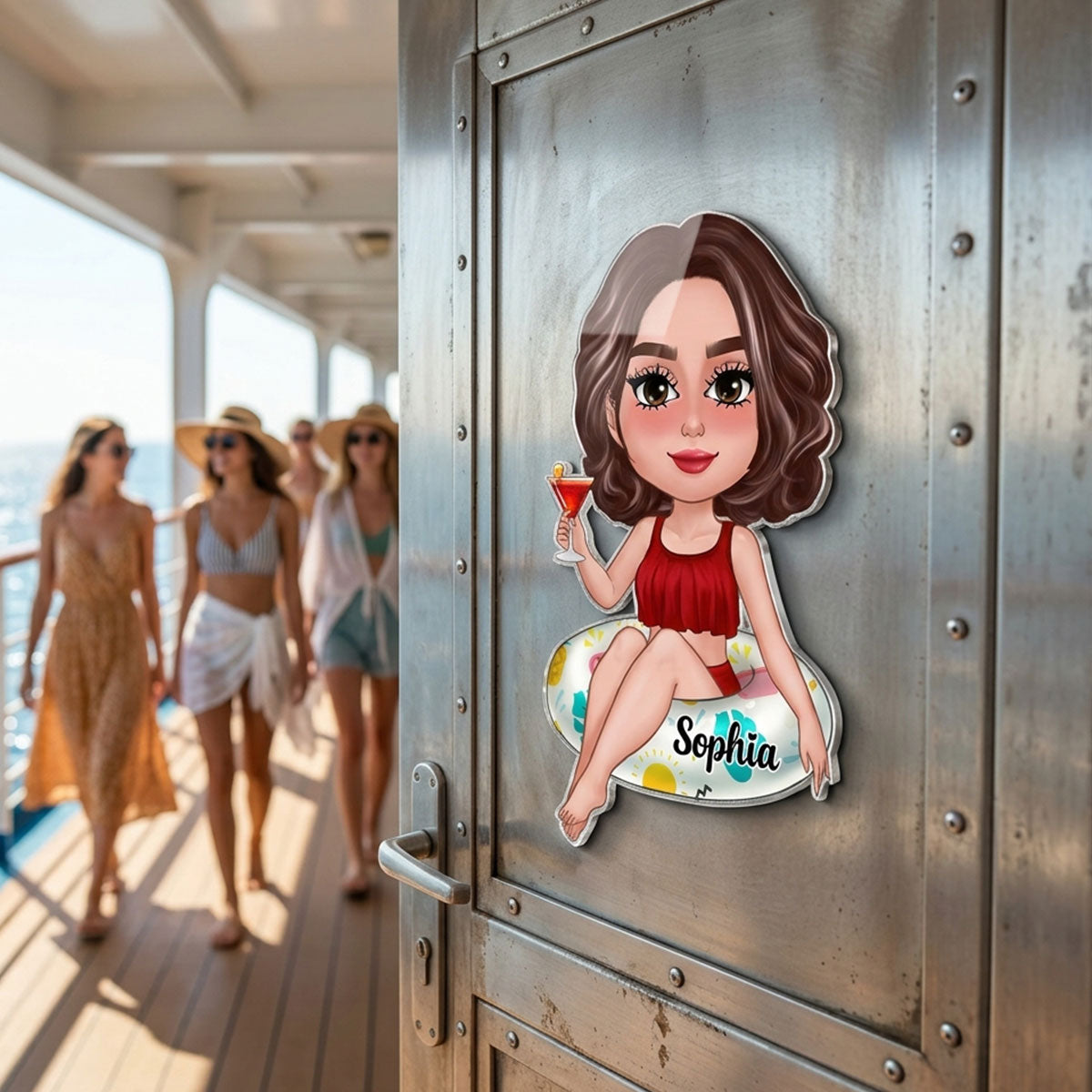 Girl On Float - Personalized Cruise Cabin Door Magnet - Girls Trip Cruise Trip Keepsake, Besties Gift