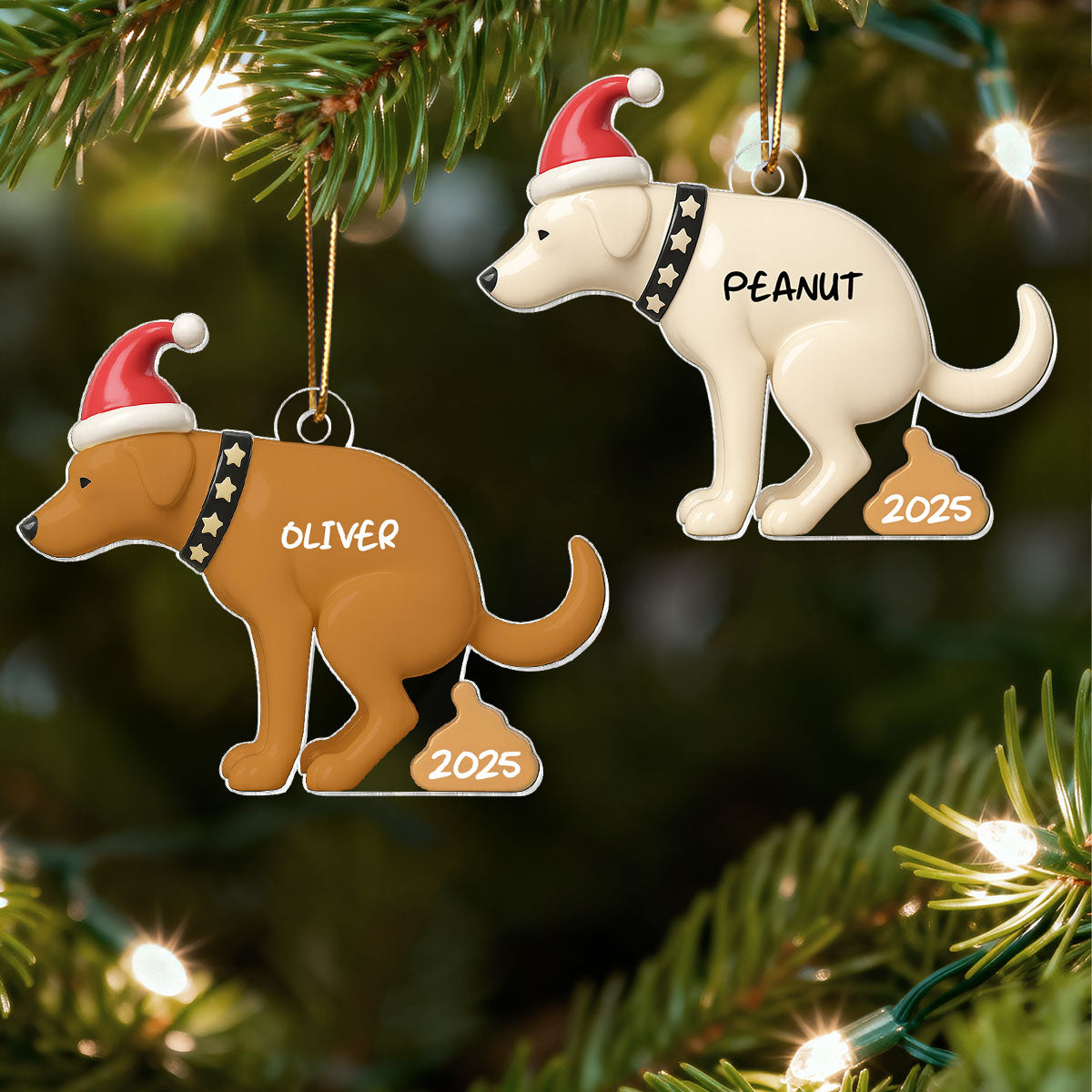 3D Effect Labrador Dog Pooping - Personalized Acrylic Ornament - Funny Christmas Gag Gift, White Elephant Gift