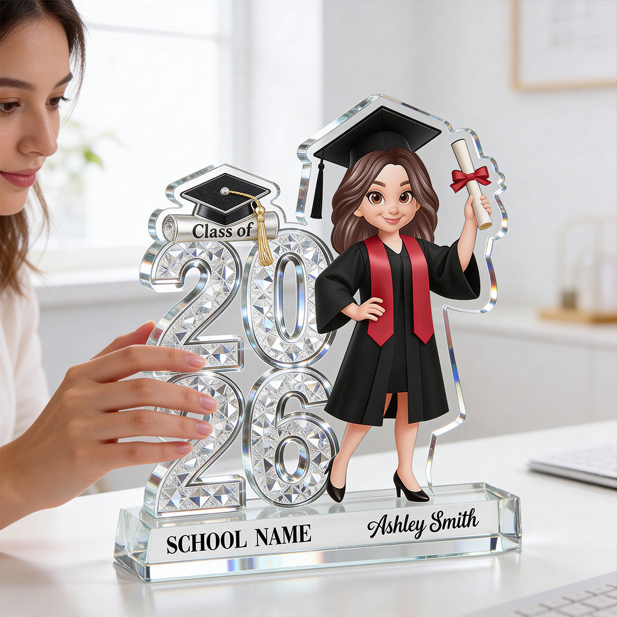 Shiny Effect Class Of 2026 2027 Senior 2D Flat - Personalized Acrylic Block Plaque - Graduation Gift For Graduates, Daughter, Son