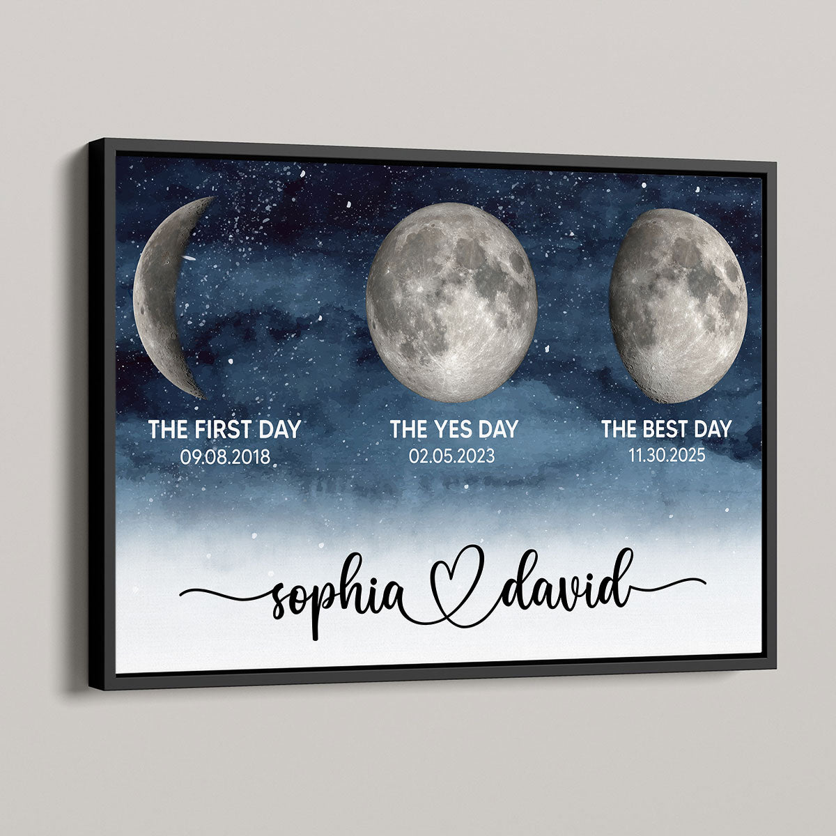Starry Night Love Story Couple Custom Moon Phase Anniversary Dates - Personalized Poster - Heartfelt Anniversary Gift, Valentine Gift, Wedding Gift For Couple
