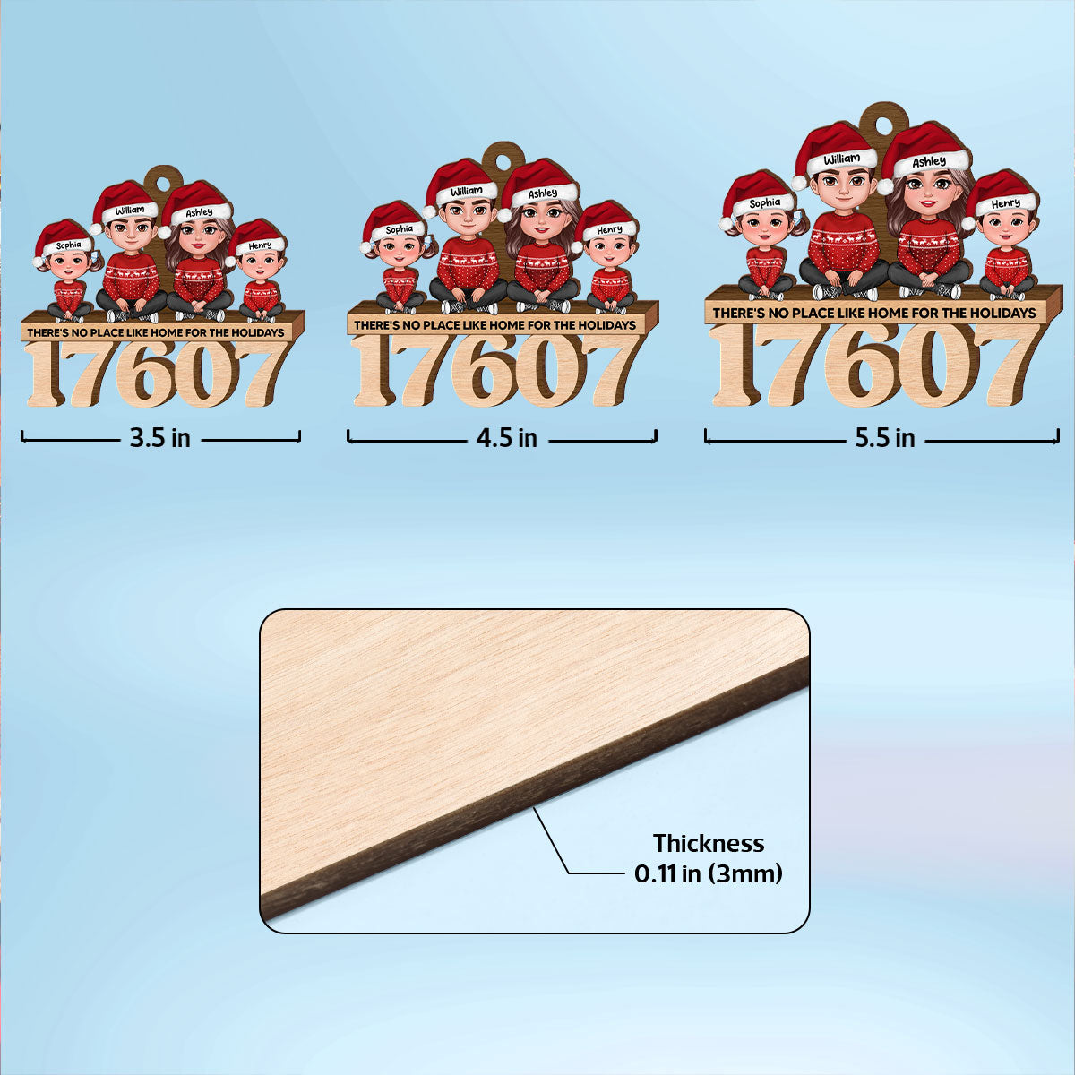 No Place Like Home Doll Family Sitting Zip Code - Personalized Wooden Ornament