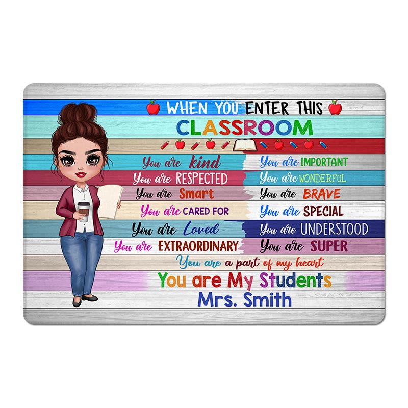 Doll Teacher Wood Texture Classroom Personalized Doormat