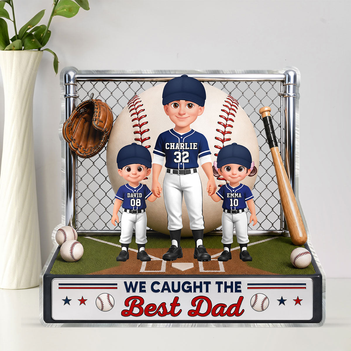 Baseball Dad And Kids We Caught The Best Dad - Personalized Acrylic Block Plaque -  Gift For Dad, Husband