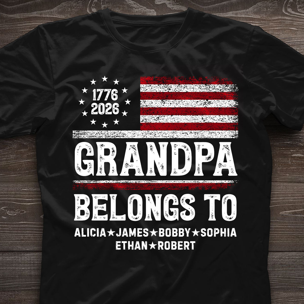 Proud American Grandpa Custom Kids Names Nation Flag American 250th Anniversary - Personalized Shirt - Father's Day Gift For Dad, Grandpa