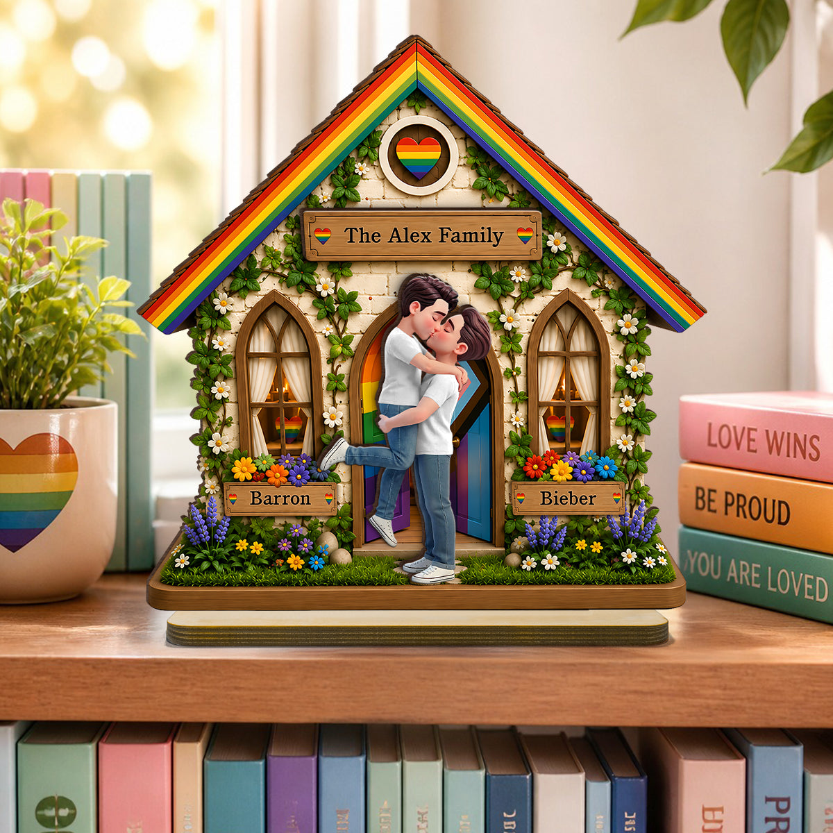LGBT+ Family House Couple - Personalized 2-Layered Wooden Plaque - Gift For Couple, Happy Pride Month