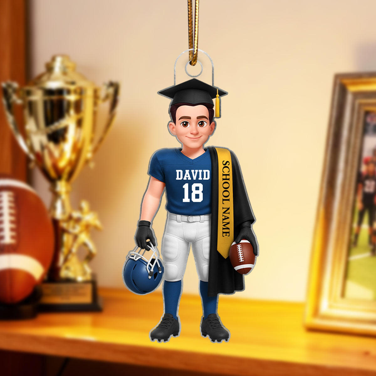 Football Boy 3D Effect Senior - Personalized Acrylic Ornament - Christmas Gift Graduation Gift