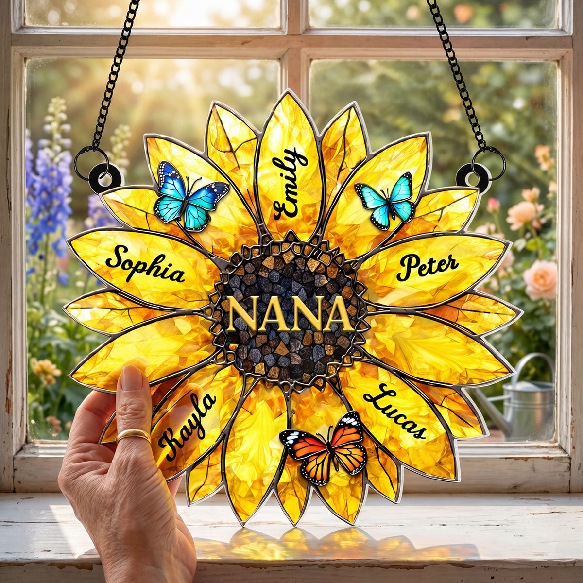 Sunflower Grandma Mom Custom Kids Names - Personalized Suncatcher - Mother's Day Gift for Grandma, Mom, Wife