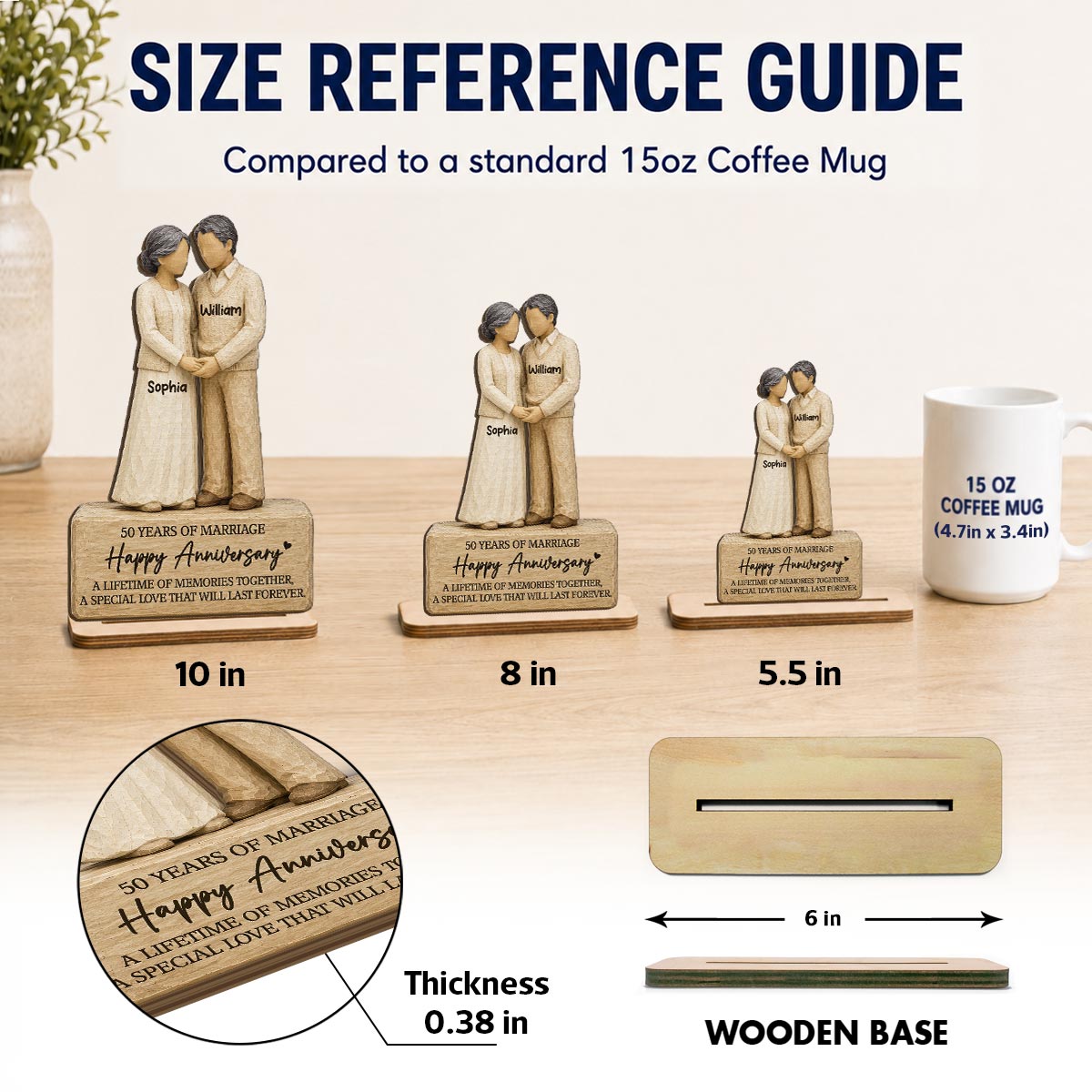 Old Couple Holding Hands 2D Flat - Personalized 2-Layered Wooden Plaque - Anniversary Gift For Couple