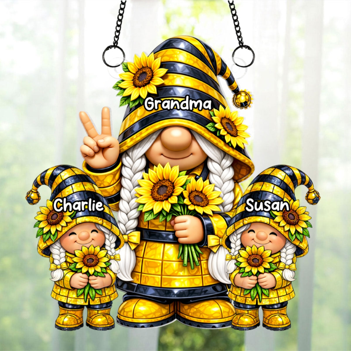Grandma Grandkids Gnome Sunflower - Personalized Suncatcher - Gift For Grandma