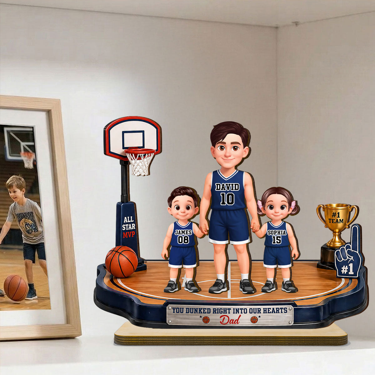 You Dunked Right Into Our Heart Basketball Dad - Personalized 2-Layered Wooden Plaque - Heartfelt Gift For Basketball Dad, Gift For Husband