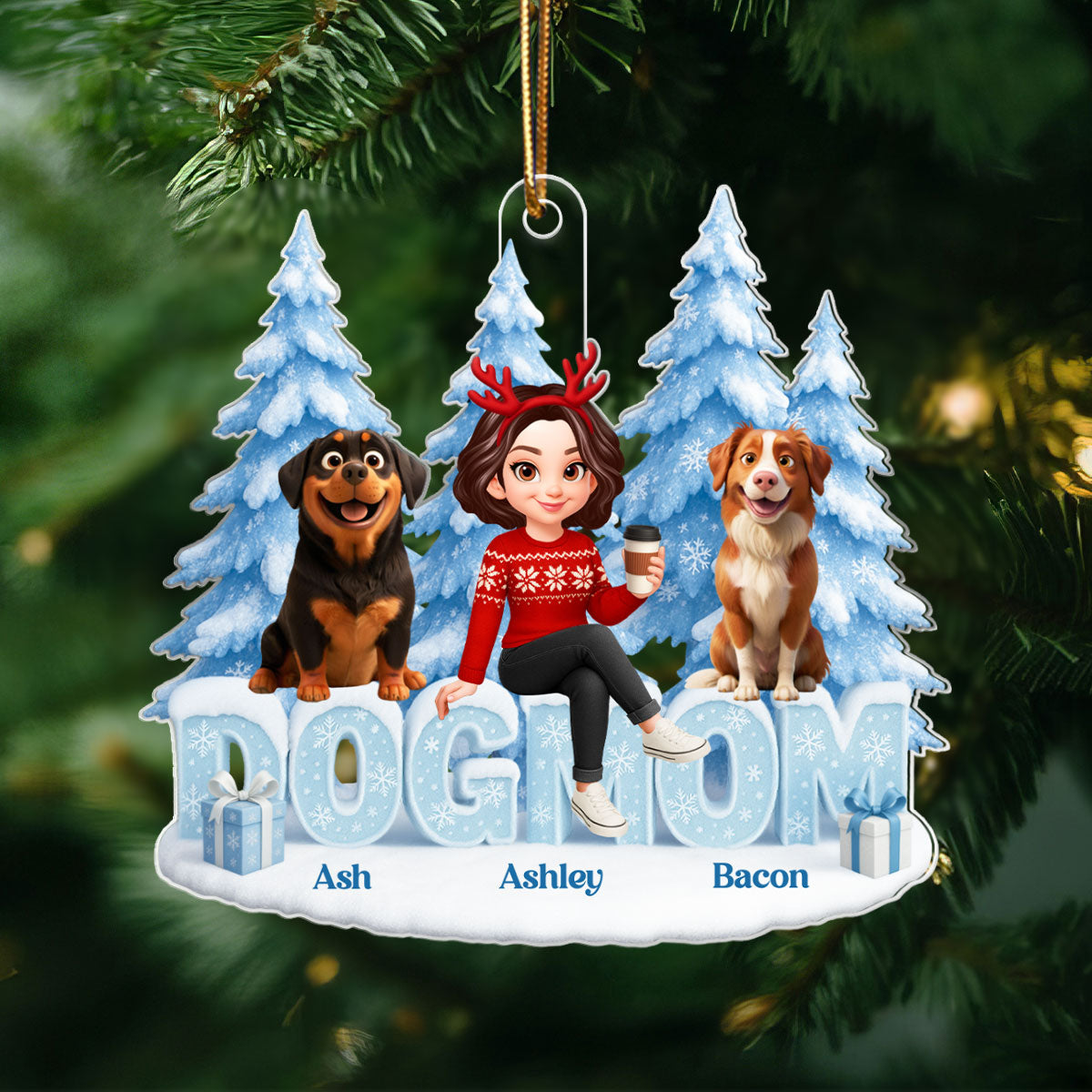 Dog Cat Mom - Personalized Acrylic Ornament - Christmas Gift for Dog Mom