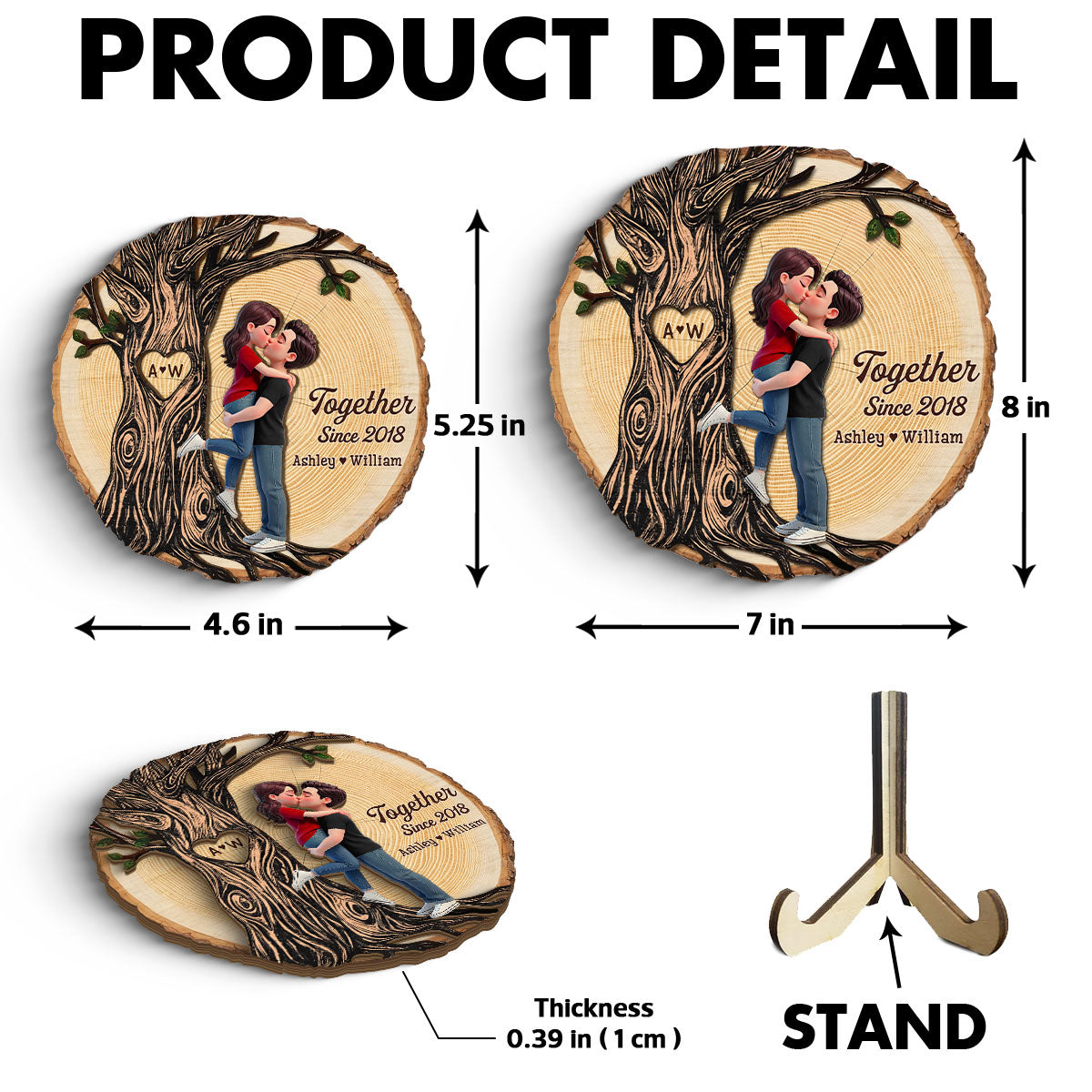 Couple Hugging Kissing Beside Eternal Tree Of Love - Personalized 2-Layered Wooden Plaque - Gift For Couple