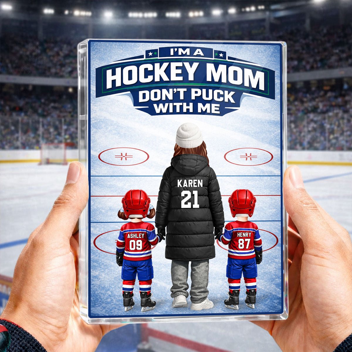 Hockey Mom And Her Kids - Personalized Acrylic Block Plaque - Heartfelt Gift For Hockey Mom