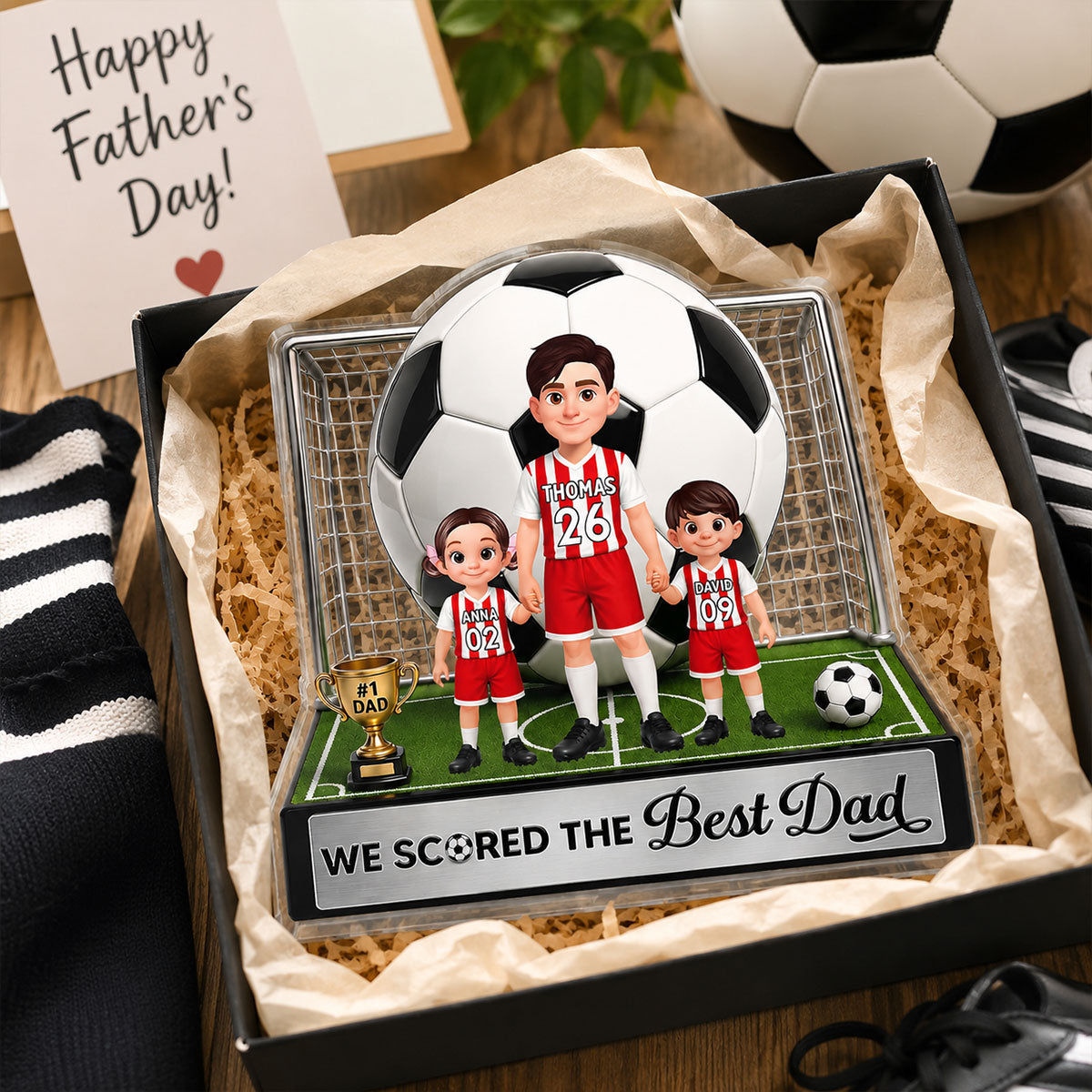 No 1 Soccer Dad And Kids We Scored The Best Dad 2D Flat Printed - Personalized Acrylic Block Plaque -  Gift For Dad, Husband, Soccer Football Fans