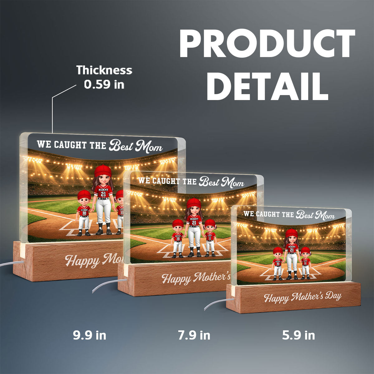We Caught The Best Baseball Mom - Personalized Acrylic Block LED Night Light - Mother's Day Gift For Baseball Mom, Wife
