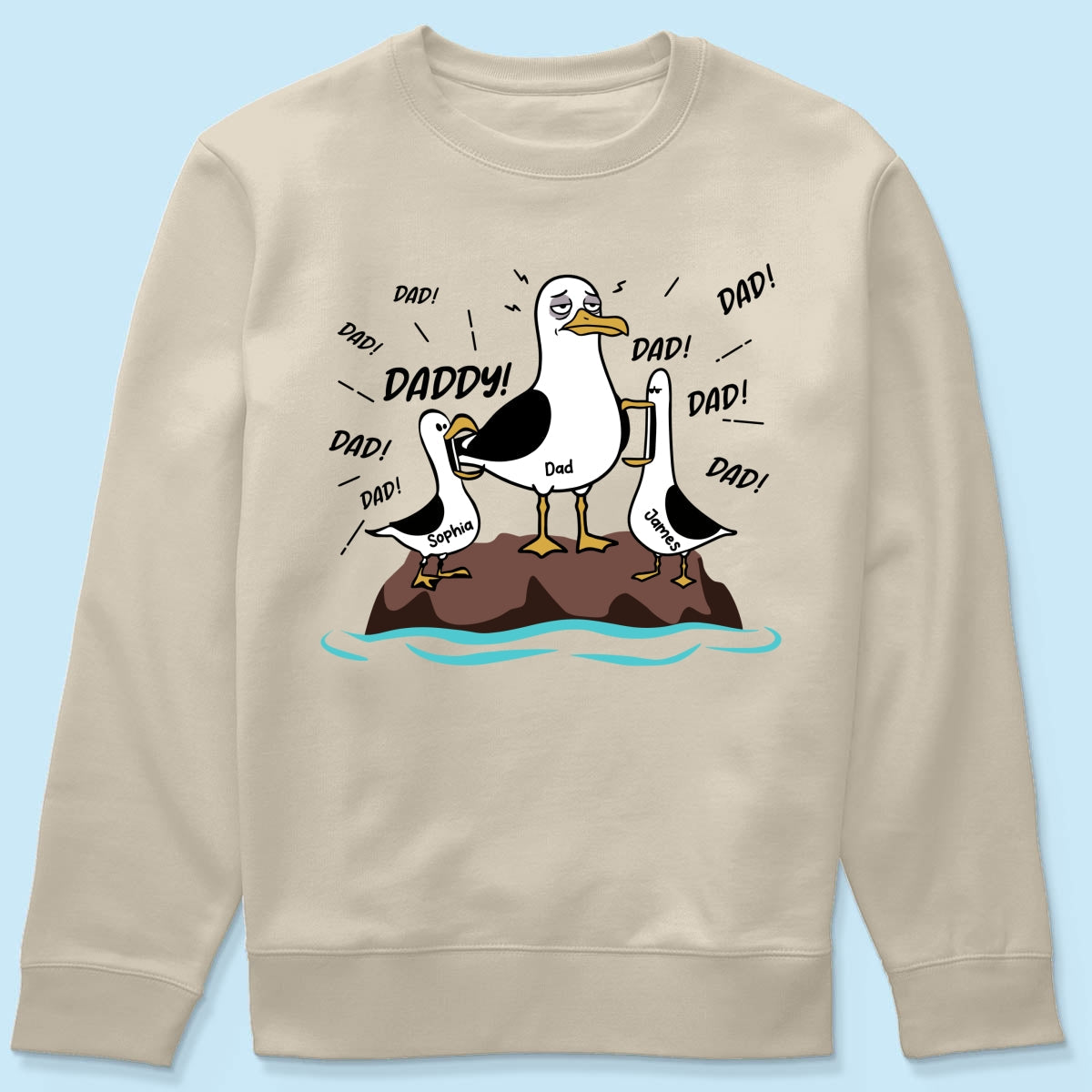 Seagull Dad! Dad! Dad! Tired Seagull & Kids Custom Name - Personalized Shirt - Funny Father's Day Gift For Dad, Husband