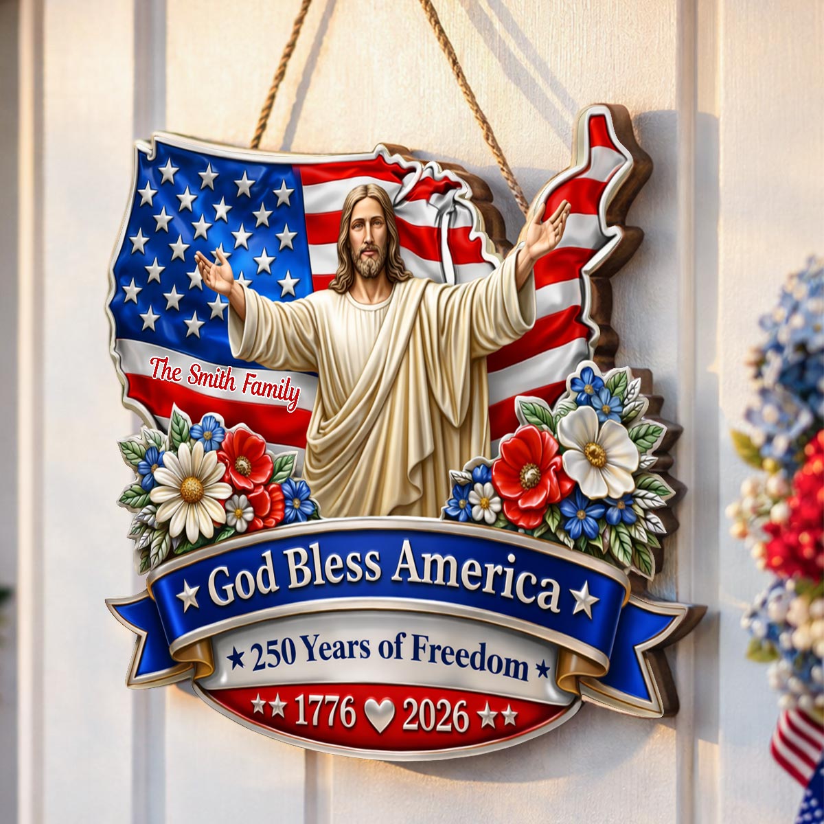 God Bless America - Personalized Wooden Sign - America 250th Anniversary, Personalized Gifts For Family