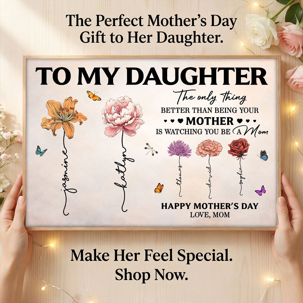 To My Daughter Mom And Daughter Custom Birth Month Flowers Kids Names - Personalized Poster - Mother's Day Gift For Daughter