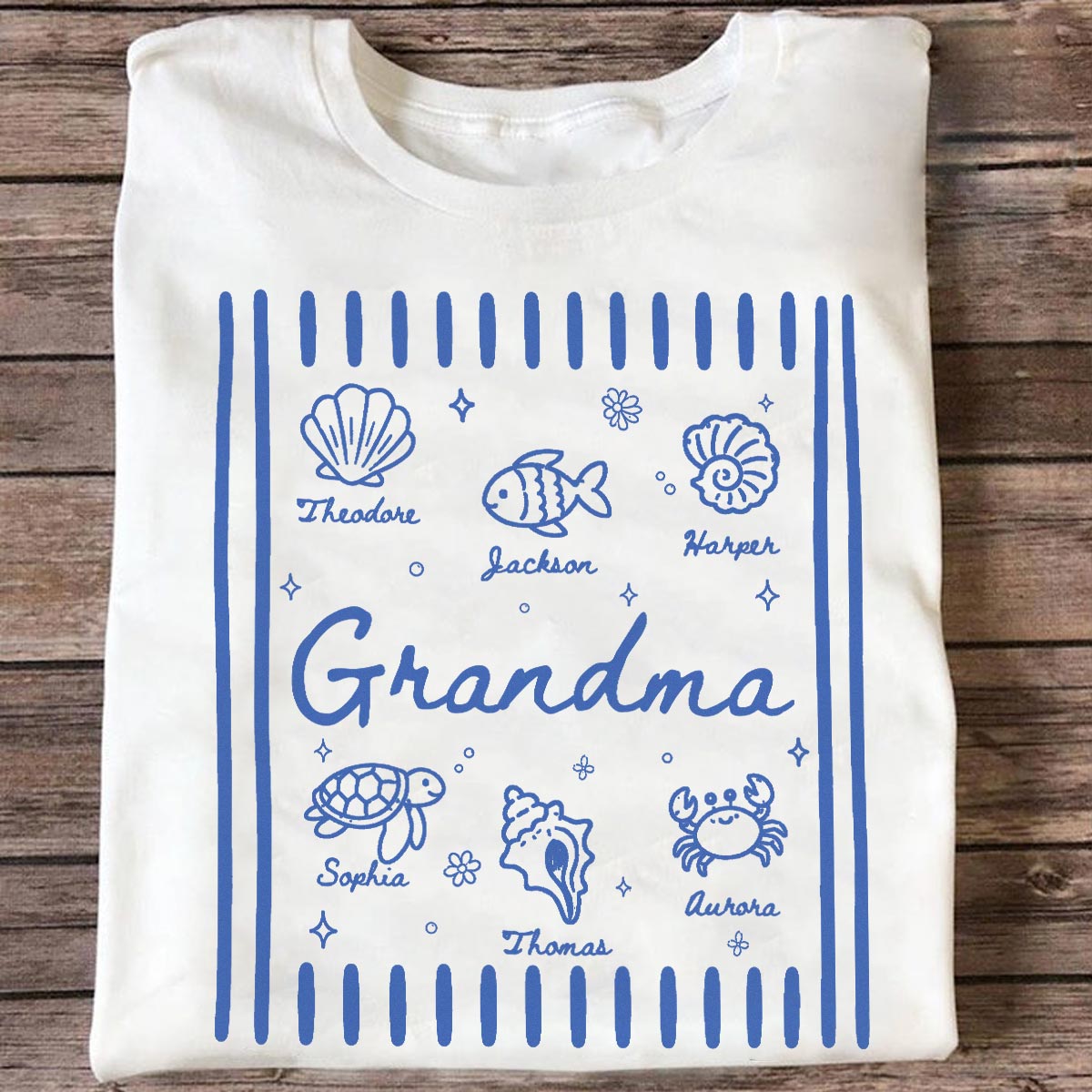 Blue Retro Summer Grandma Mom - Personalized Shirt