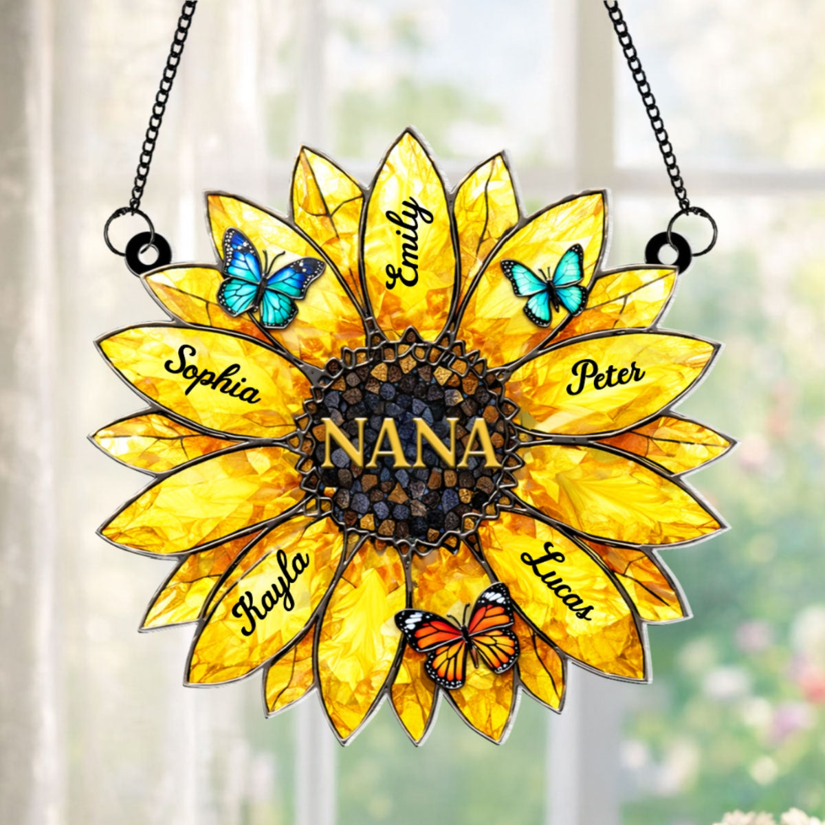 Sunflower Grandma Mom Custom Kids Names - Personalized Suncatcher - Mother's Day Gift for Grandma, Mom, Wife