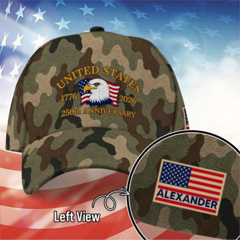 United States 250th Anniversary Eagle Nation Flag Printed Camo Pattern - Personalized Classic Cap