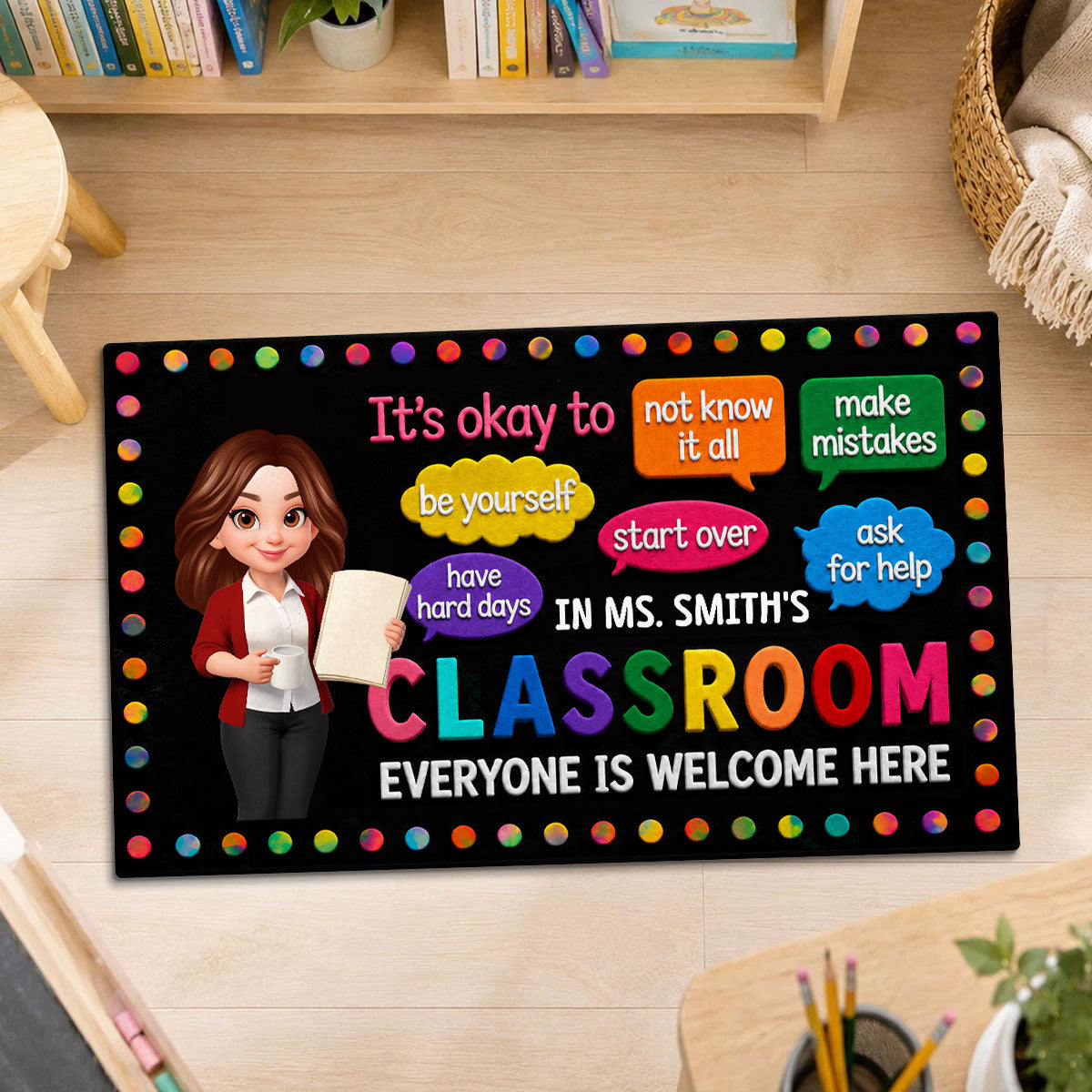 In Teacher Classroom It's Okay To Be Yourself - Personalized Doormat - Back To School Gift For Teacher, Classroom Decor