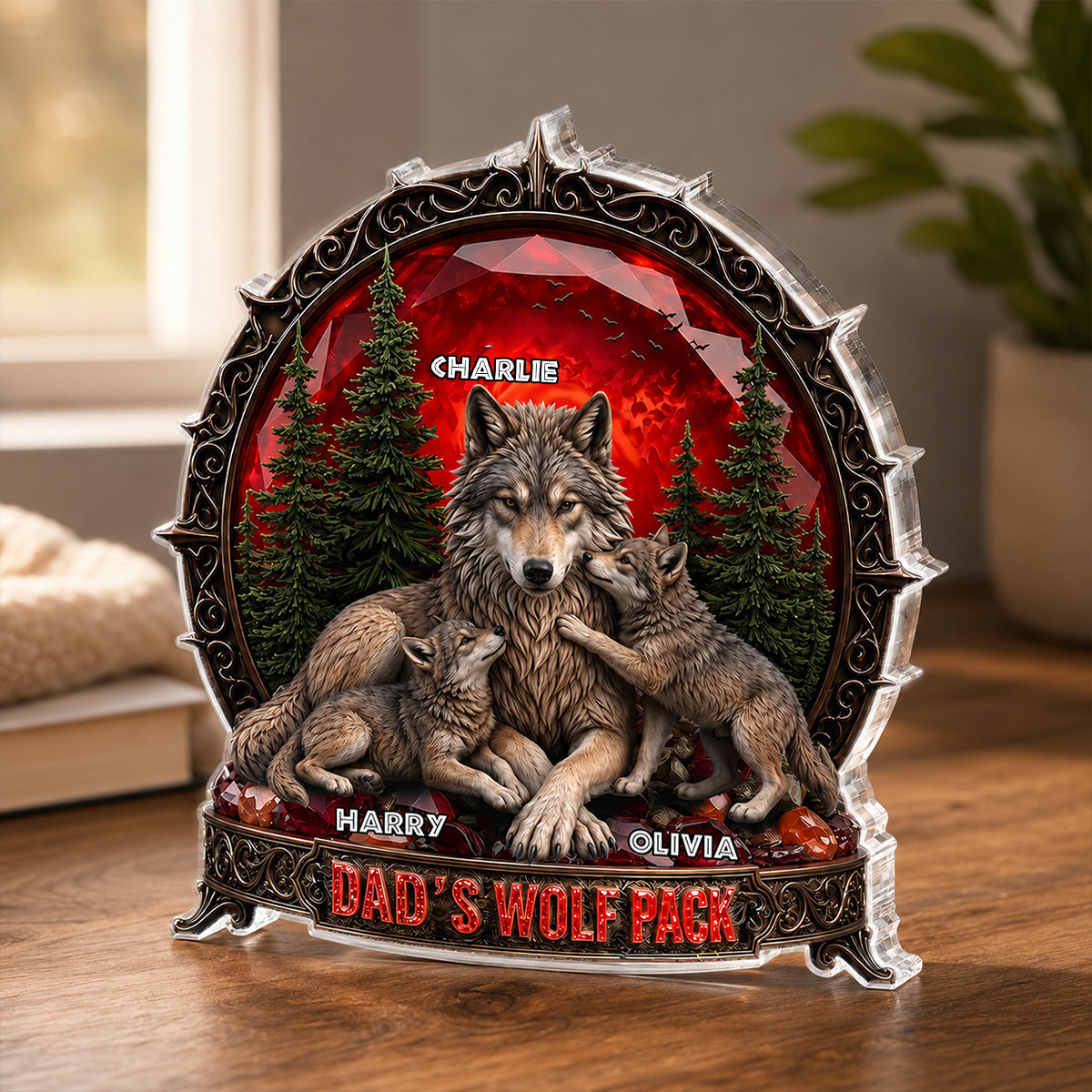 Papa's Wolf Pack - Personalized Acrylic Block Plaque -  Gift for Dad, Husband