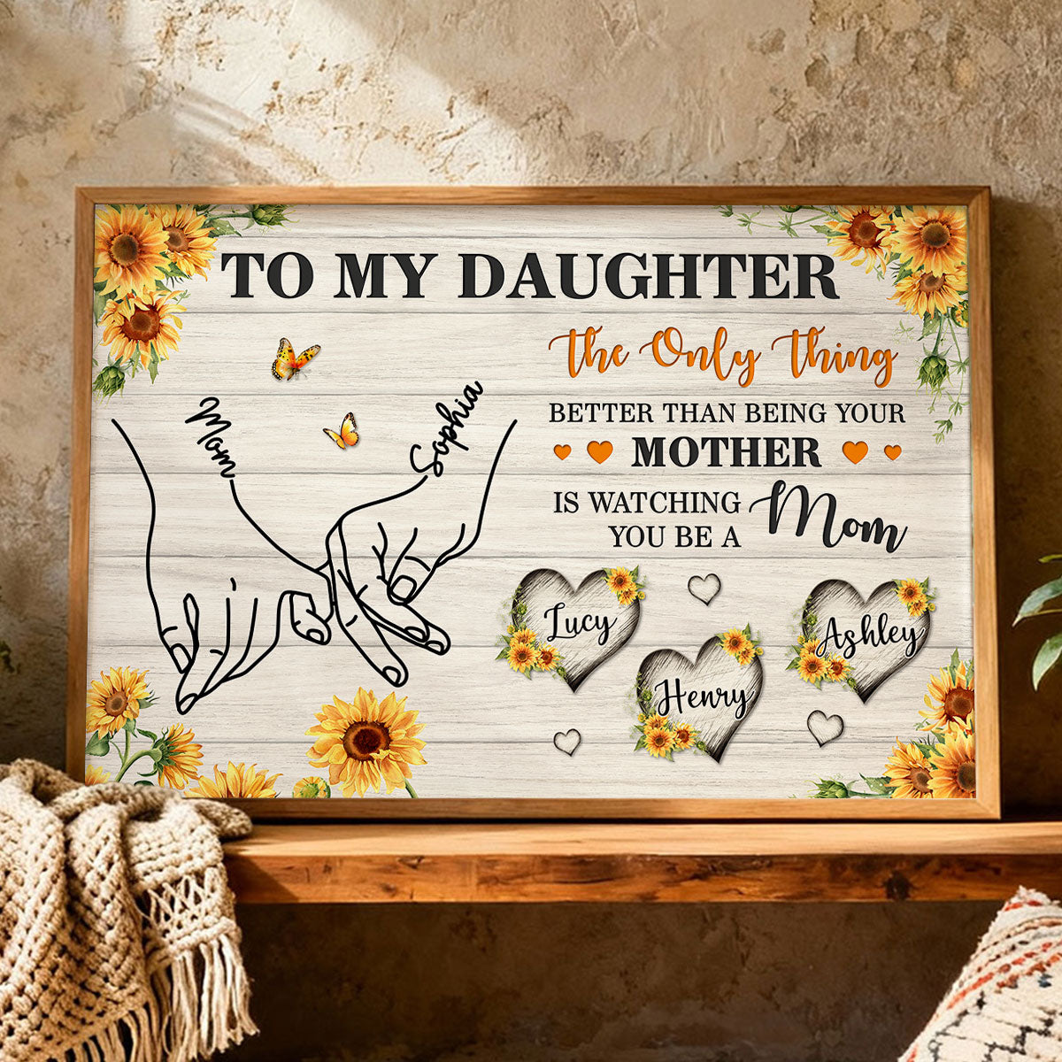 Sunflower To My Daughter Mom And Daughter Holding Hands Custom Kids Names - Personalized Poster - Mother's Day Gift For Daughter