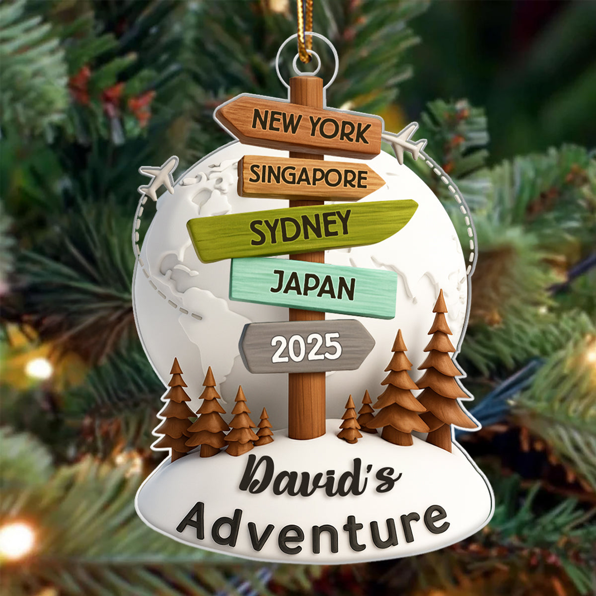 Traveling Destination Sign Post - Personalized Acrylic Ornament - Christmas Gift for Travelers