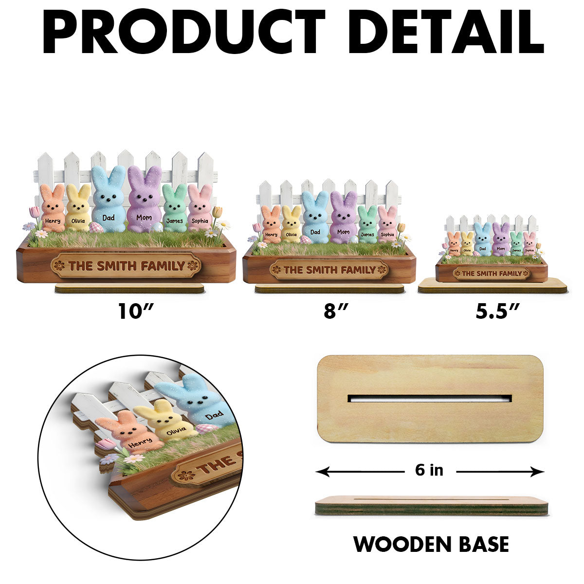 Easter Bunnies Family - Personalized 2-Layered Wooden Plaque - Gift For Family, Easter Decoration